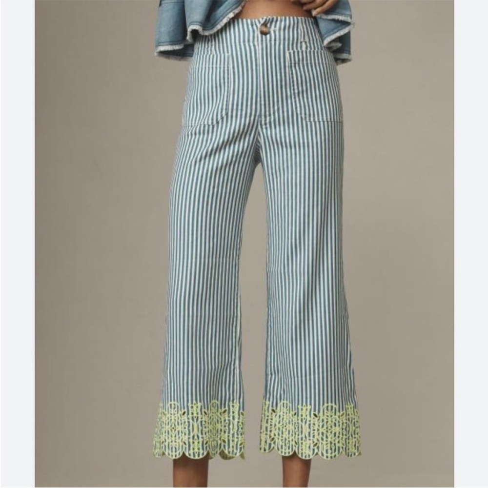 Maeve The Colette Cropped Wide Leg Pants Daisy Embroidered Linen Edition 00P NEW
